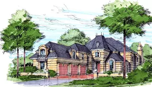 French Country house plans 63-106 - front exterior, 5,343 sq ft, 3 bed, 3 bath house plans | Monster House Plans