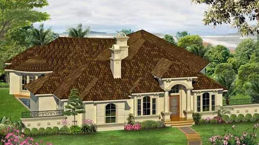 Mediterranean house plans 63-117 - front exterior, 4,128 sq ft, 3 bed, 3 bath house plans | Monster House Plans