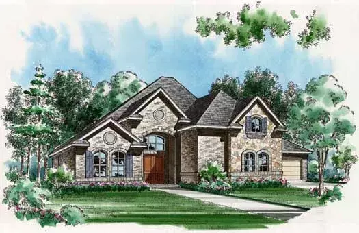 European house plans 63-125 - front exterior, 3,167 sq ft, 3 bed, 3 bath house plans | Monster House Plans