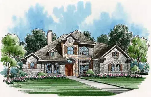 European house plans 63-132 - front exterior, 3,692 sq ft, 4 bed, 4 bath house plans | Monster House Plans