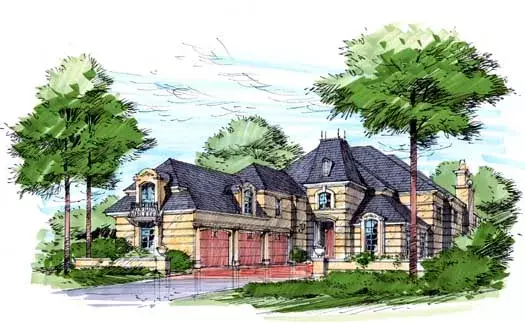 French Country house plans 63-138 - front exterior, 4,396 sq ft, 3 bed, 4 bath house plans | Monster House Plans