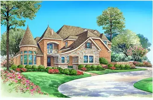 French Country house plans 63-140 - front exterior, 3,943 sq ft, 4 bed, 3 bath house plans | Monster House Plans
