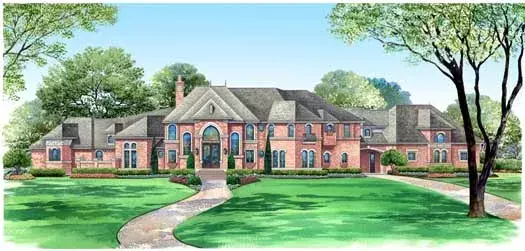 European house plans 63-142 - front exterior, 7,517 sq ft, 5 bed, 5 bath house plans | Monster House Plans