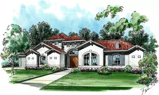 Mediterranean house plans 63-145 - front exterior, 3,523 sq ft, 4 bed, 3 bath house plans | Monster House Plans