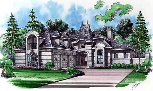 French Country house plans 63-154 - front exterior, 4,365 sq ft, 5 bed, 4 bath house plans | Monster House Plans