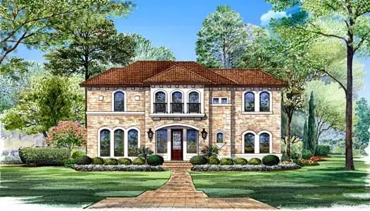 European house plans 63-157 - front exterior, 3,771 sq ft, 3 bed, 3 bath house plans | Monster House Plans