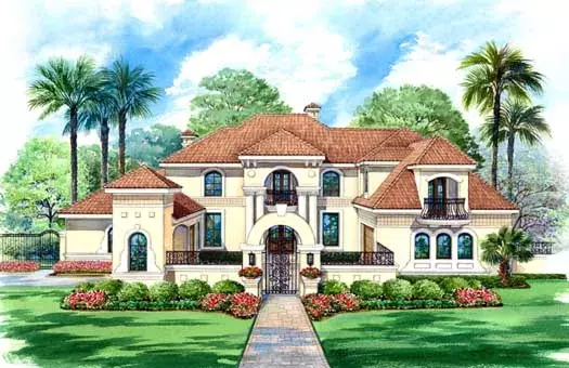 Mediterranean house plans 63-158 - front exterior, 5,162 sq ft, 4 bed, 4 bath house plans | Monster House Plans