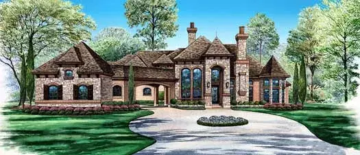 European house plans 63-166 - front exterior, 6,550 sq ft, 5 bed, 5 bath house plans | Monster House Plans