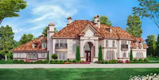 European house plans 63-186 - front exterior, 5,057 sq ft, 5 bed, 4 bath house plans | Monster House Plans