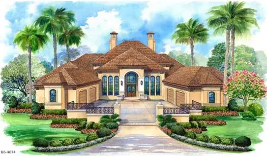 Mediterranean house plans 63-189 - front exterior, 4,674 sq ft, 4 bed, 4 bath house plans | Monster House Plans