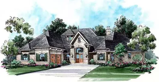 European house plans 63-191 - front exterior, 3,267 sq ft, 3 bed, 3 bath house plans | Monster House Plans
