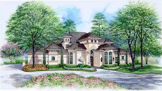 Mediterranean house plans 63-211 - front exterior, 4,623 sq ft, 4 bed, 4 bath house plans | Monster House Plans