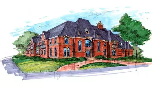French Country house plans 63-212 - front exterior, 7,192 sq ft, 5 bed, 5 bath house plans | Monster House Plans