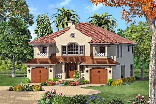 Spanish house plans 63-214 - front exterior, 3,585 sq ft, 4 bed, 4 bath house plans | Monster House Plans
