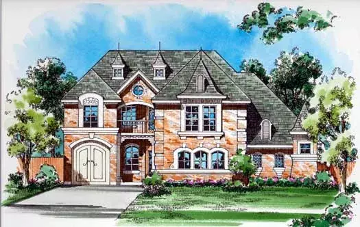 European house plans 63-217 - front exterior, 3,677 sq ft, 3 bed, 3 bath house plans | Monster House Plans