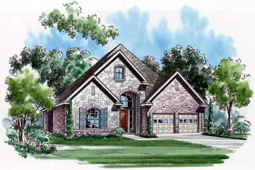 European house plans 63-225 - front exterior, 2,368 sq ft, 3 bed, 2 bath house plans | Monster House Plans