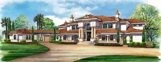 Mediterranean house plans 63-229 - front exterior, 7,215 sq ft, 5 bed, 5 bath house plans | Monster House Plans