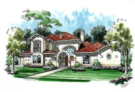 Mediterranean house plans 63-236 - front exterior, 4,111 sq ft, 4 bed, 3 bath house plans | Monster House Plans