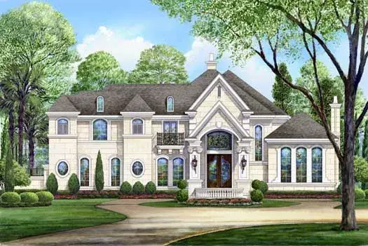 European house plans 63-250 - front exterior, 5,933 sq ft, 5 bed, 4 bath house plans | Monster House Plans