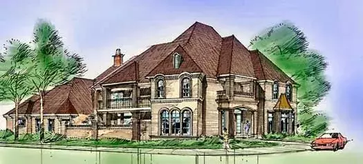 European house plans 63-257 - front exterior, 3,655 sq ft, 3 bed, 3 bath house plans | Monster House Plans