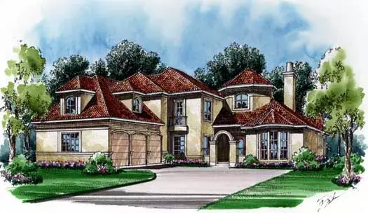 Mediterranean house plans 63-276 - front exterior, 3,689 sq ft, 3 bed, 3 bath house plans | Monster House Plans