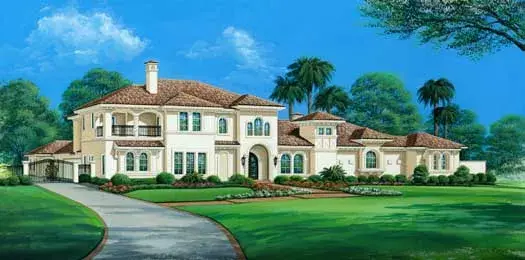 Mediterranean house plans 63-307 - front exterior, 8,647 sq ft, 4 bed, 5 bath house plans | Monster House Plans