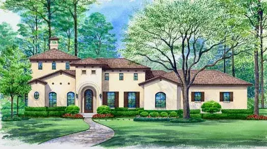 Tuscan house plans 63-315 - front exterior, 3,935 sq ft, 3 bed, 3 bath house plans | Monster House Plans