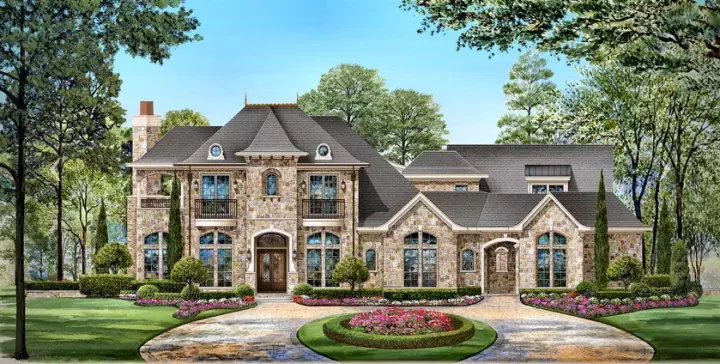 European house plans 63-347 - front exterior, 4,671 sq ft, 4 bed, 4 bath house plans | Monster House Plans