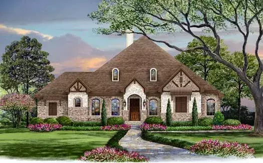 English Country house plans 63-350 - front exterior, 3,093 sq ft, 5 bed, 3 bath house plans | Monster House Plans