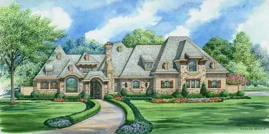 European house plans 63-365 - front exterior, 3,001 sq ft, 3 bed, 0 bath house plans | Monster House Plans