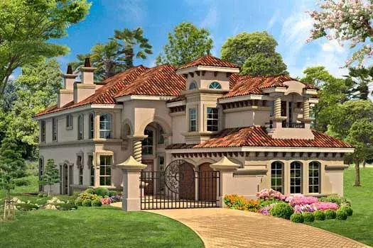 Italian house plans 63-406 - front exterior, 4,281 sq ft, 3 bed, 3 bath house plans | Monster House Plans