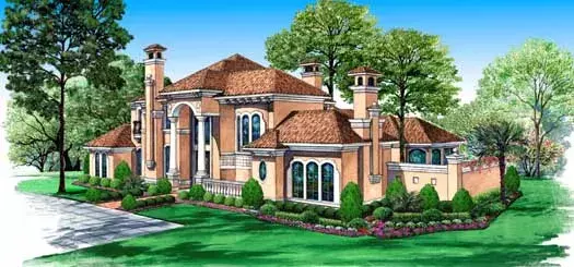 Mediterranean house plans 63-407 - front exterior, 5,358 sq ft, 3 bed, 4 bath house plans | Monster House Plans