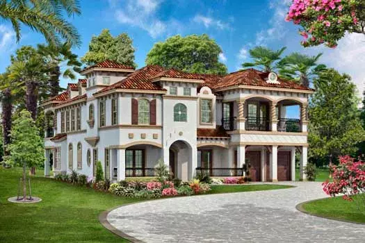 Italian house plans 63-408 - front exterior, 3,995 sq ft, 4 bed, 4 bath house plans | Monster House Plans