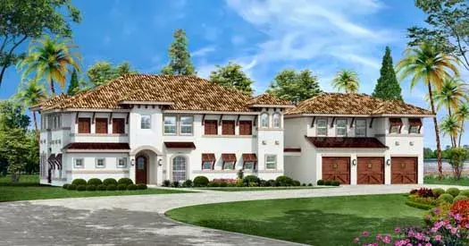 Italian house plans 63-422 - front exterior, 4,251 sq ft, 5 bed, 4 bath house plans | Monster House Plans
