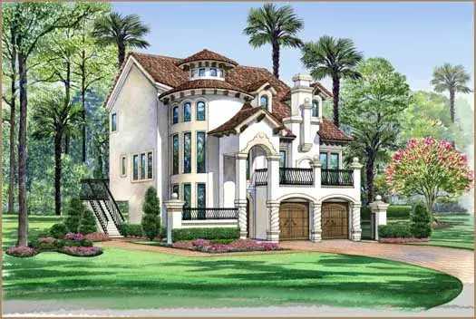Italian house plans 63-443 - front exterior, 3,596 sq ft, 3 bed, 3 bath house plans | Monster House Plans