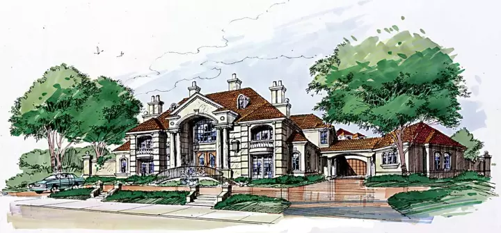 Mediterranean house plans 63-446 - front exterior, 9,832 sq ft, 5 bed, 7 bath house plans | Monster House Plans