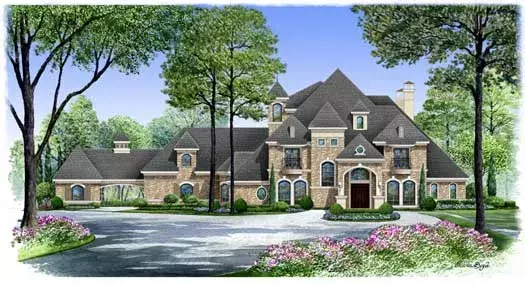 European house plans 63-447 - front exterior, 6,291 sq ft, 5 bed, 6 bath house plans | Monster House Plans
