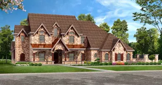 European house plans 63-463 - front exterior, 3,888 sq ft, 5 bed, 5 bath house plans | Monster House Plans