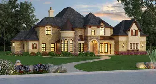 European house plans 63-505 - front exterior, 4,691 sq ft, 4 bed, 4 bath house plans | Monster House Plans