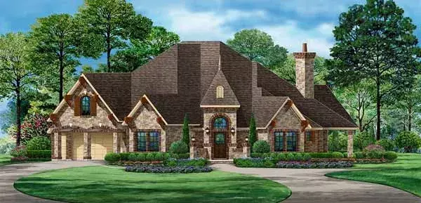 European house plans 63-561 - front exterior, 3,705 sq ft, 4 bed, 5 bath house plans | Monster House Plans