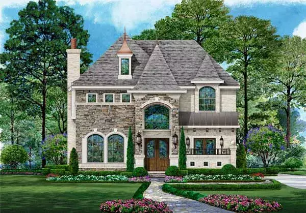 European house plans 63-563 - front exterior, 4,302 sq ft, 4 bed, 4 bath house plans | Monster House Plans