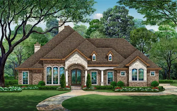 European house plans 63-576 - front exterior, 4,547 sq ft, 4 bed, 3 bath house plans | Monster House Plans