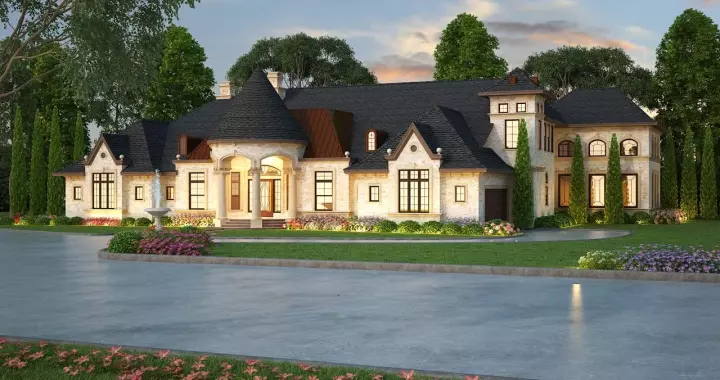 European house plans 63-579 - front exterior, 7,685 sq ft, 5 bed, 5 bath house plans | Monster House Plans