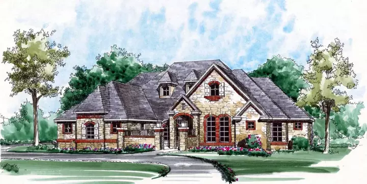 European house plans 63-585 - front exterior, 4,413 sq ft, 4 bed, 4 bath house plans | Monster House Plans