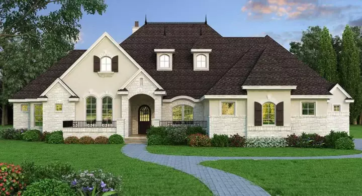 European house plans 63-617 - front exterior, 4,018 sq ft, 4 bed, 4 bath house plans | Monster House Plans