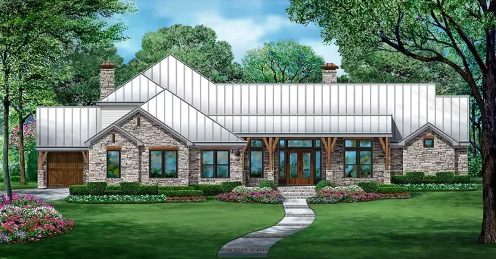 Ranch house plans 63-637 - front exterior, 4,284 sq ft, 4 bed, 5 bath house plans | Monster House Plans