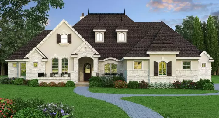 European house plans 63-641 - front exterior, 4,390 sq ft, 4 bed, 4 bath house plans | Monster House Plans