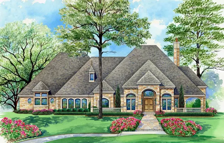 European house plans 63-659 - front exterior, 4,891 sq ft, 4 bed, 4 bath house plans | Monster House Plans