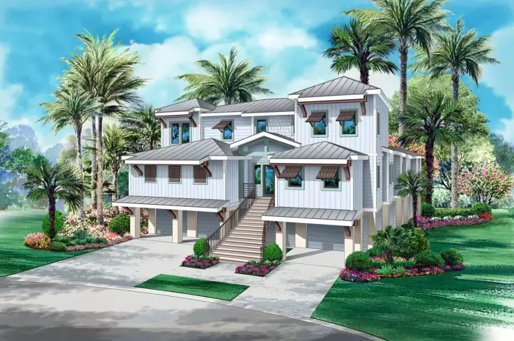 Coastal house plans 63-676 - front exterior, 5,177 sq ft, 5 bed, 5 bath house plans | Monster House Plans