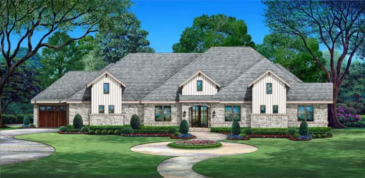 Modern Farmhouse house plans 63-700 - front exterior, 4,440 sq ft, 4 bed, 4 bath house plans | Monster House Plans